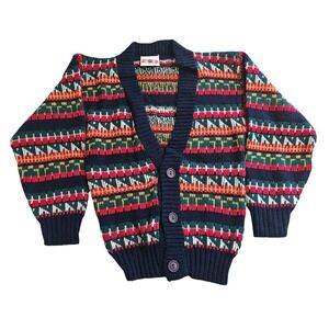 Vintage 90s Cadet Club USA Knit Cardigan Boys 7 Retro Preppy Cozy Geometric